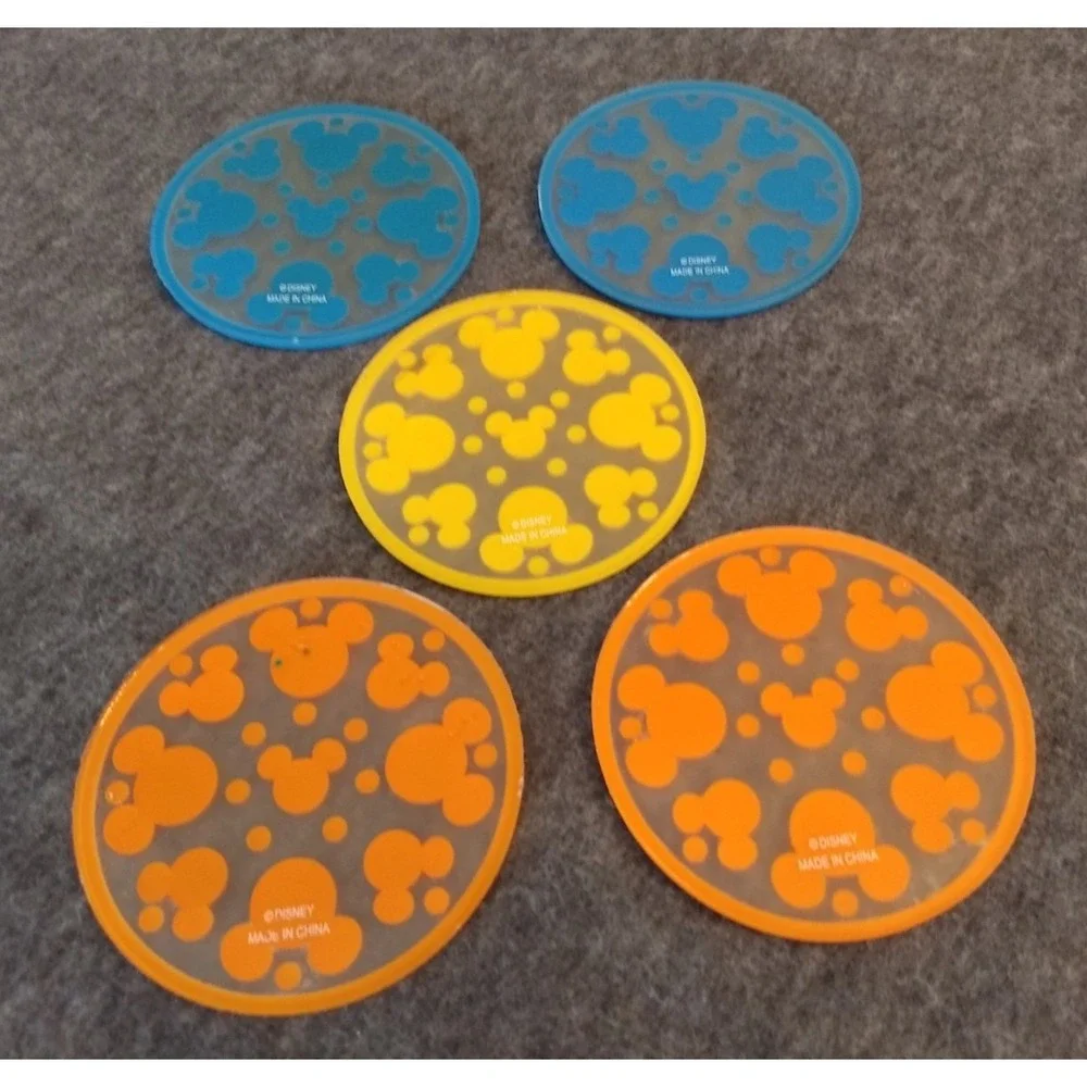 DISNEY Mickey Mouse Silicone Coasters Set/5 Mickey Ears Dots 3 Colors Stackable